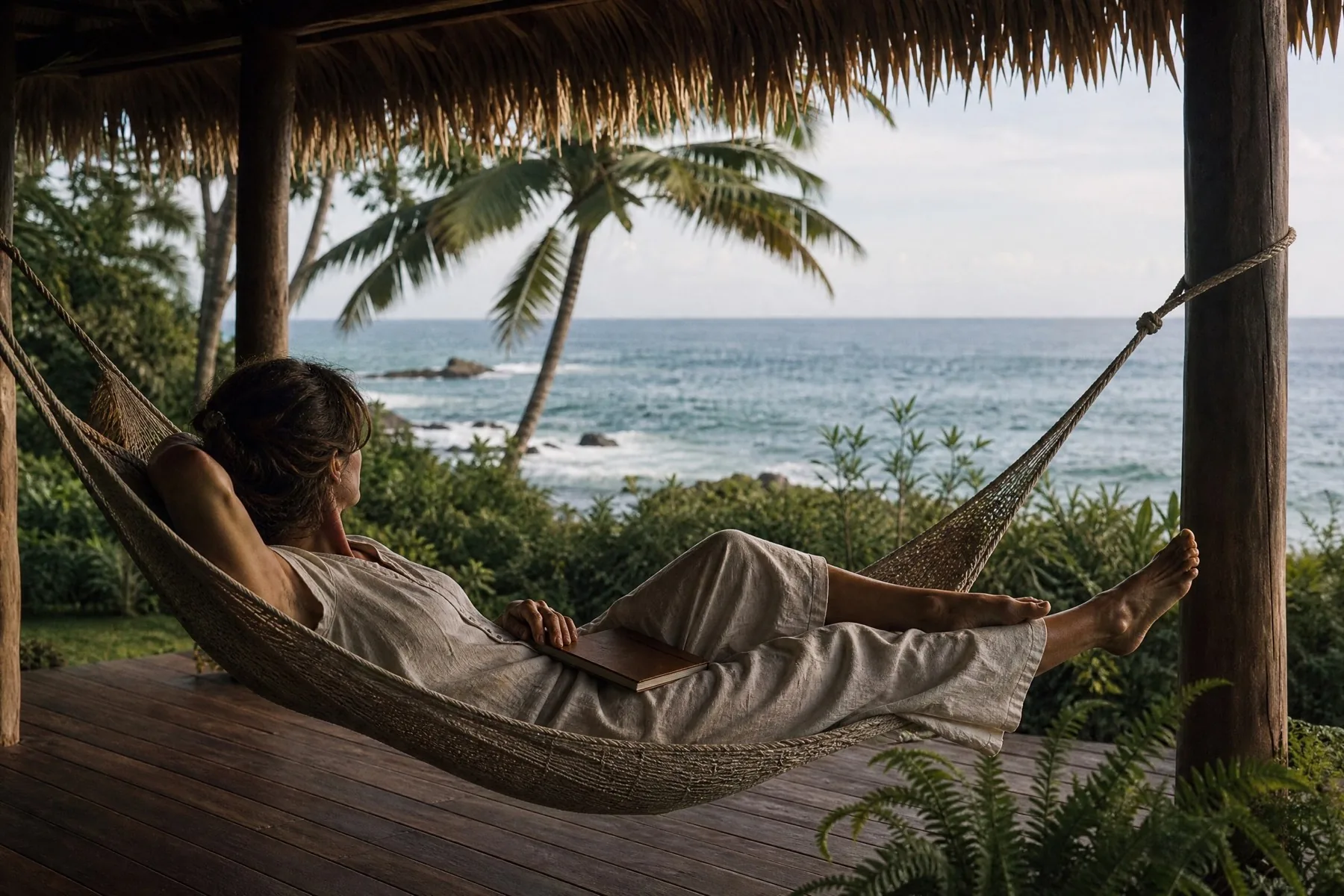 A closed notebook beside a hammock